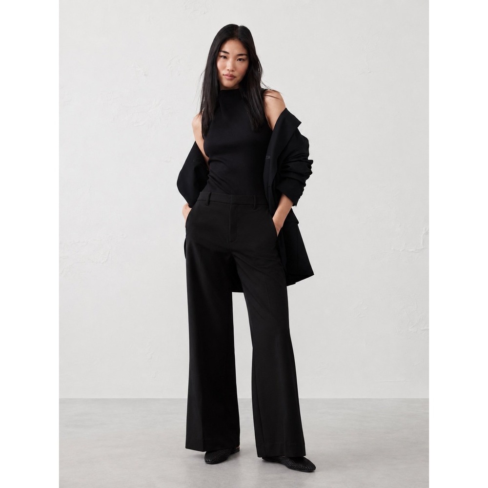 Banana Republic Wide Leg Pants Women's Size 12 Black NWT Stretch Cotton Trousers